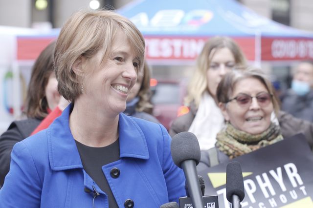 Zephyr Teachout announced her second bid for state attorney general in Brooklyn on Monday, November 15, 2021.